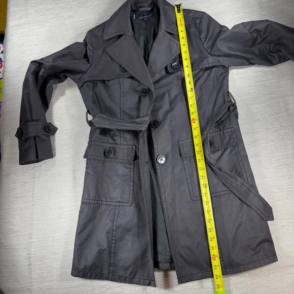 Anne Klein Women's Classic Black Trench Coat Belted Petite Medium Career - Picture 8 of 10